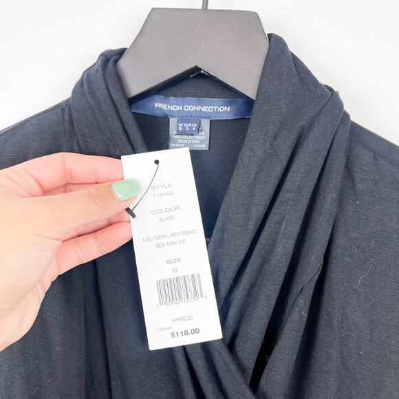 NWT French Connection Size 6 Jersey Stretch Ruched Bodycon Mini Dress Black - Picture 3 of 12